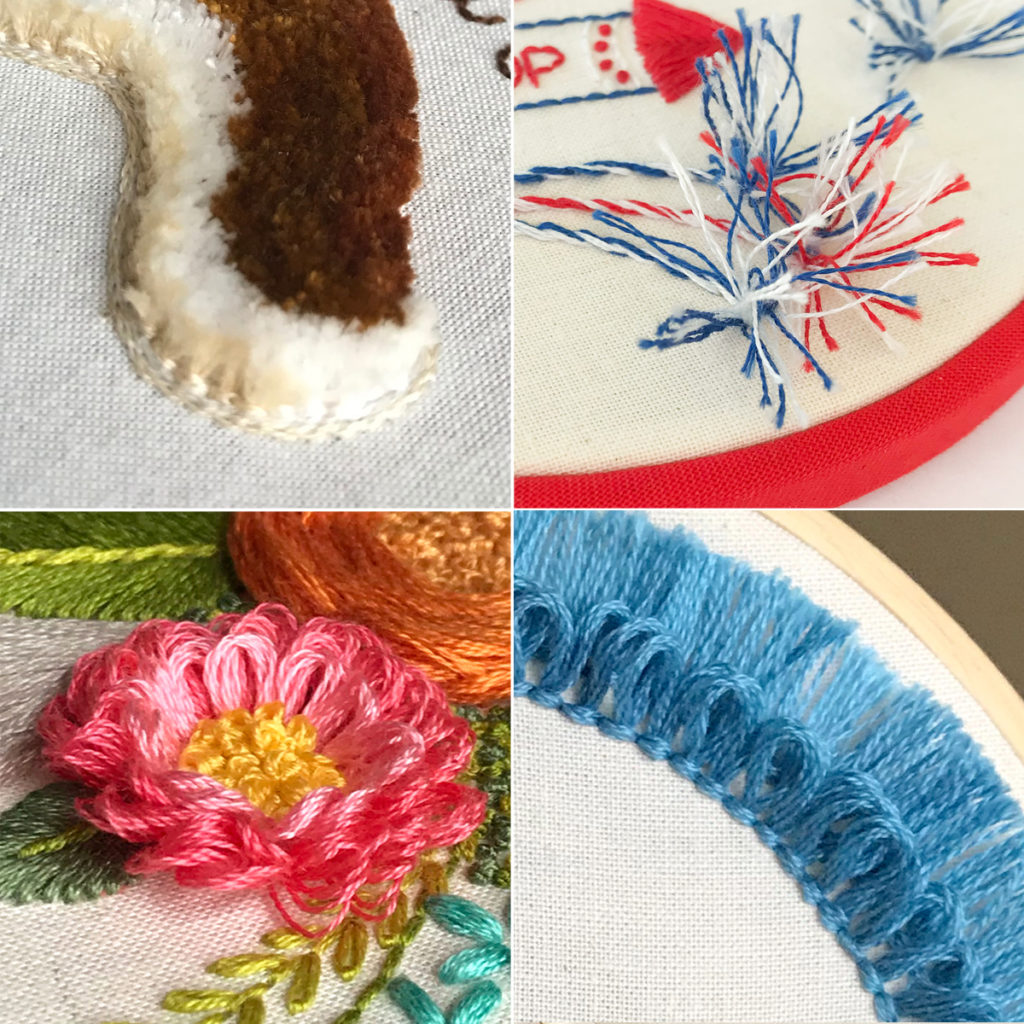 4 examples of Turkey Work stitch. 