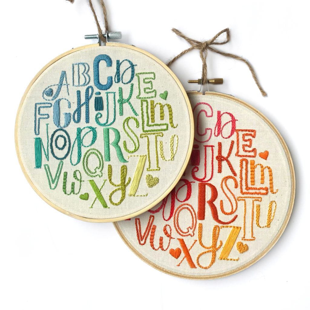 All the letters of the english alphabet stitched in one hoop. 